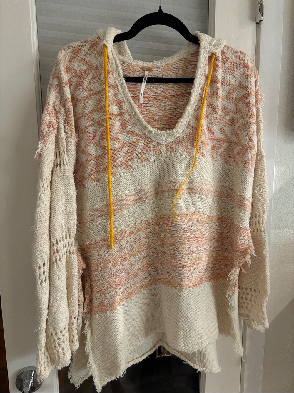 Women’s Cream & Peach Hooded Knit Sweater